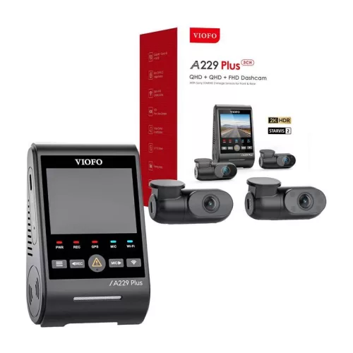 VIOFO A229 PLUS 3CH autós menetrögzítő kamera 2K + 1080p WiFi, GPS (fekete)