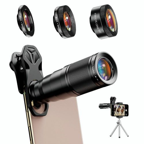 Apexel 4 in 1 22X Zoom, Széles-látószögű, Makro, Fisheye wide objektív kit - Mobiltelefon 4 az 