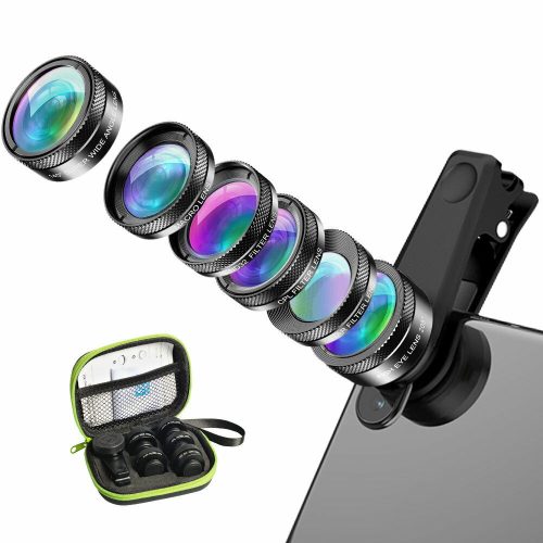 Apexel 6 in 1 Mobil fotós Objektív Kit - 205° FishEye / 140° Széles látószögű/ 25X Makró/ CPL /