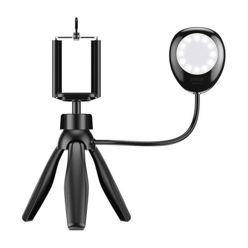 APEXEL APL-JJ21FL Mobil/Okostelefon Tartó Állvány/Tripod + LED Lámpa - Fekete