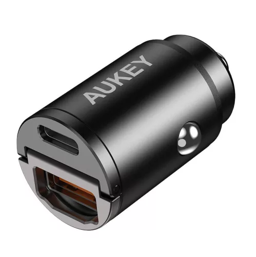 Aukey Autós Töltő, 1xUSB-A, 1xUSB-C, 30W, (Fekete) (CC-A3-Black)