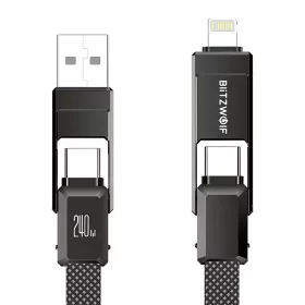   BlitzWolf BW-HDC7 4 az 1-ben USB-C/USB/Lightning kábel 240W 1,2m - fekete