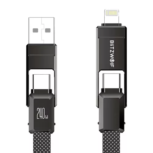 BlitzWolf BW-HDC7 4 az 1-ben USB-C/USB/Lightning kábel 240W 1,2m - fekete