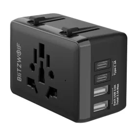   BlitzWolf BW-TA1 4 az 1-ben utazóadapter - 2x USB + USB-C + PD 20W