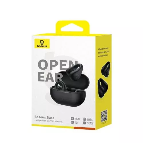 Baseus fülhallgató Bluetooth Bass 15 Clip vezeték nélküli fejhallgató BT 5.4 vezeték nélküli fülhallgató (fekete)