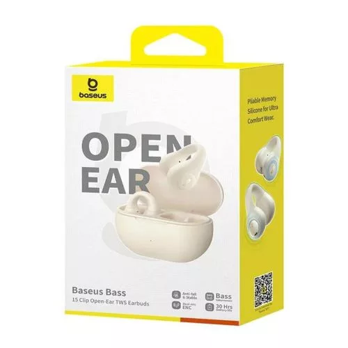 Baseus fülhallgató Bluetooth Bass 15 Clip vezeték nélküli fejhallgató BT 5.4 (fehér)