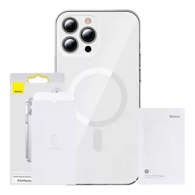   Baseus Crystal mágneses tok iPhone 13 Pro Max készülékhez (átlátszó) + Edzett üvegfólia