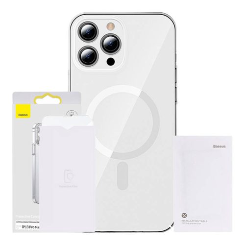 Baseus Crystal mágneses tok iPhone 13 Pro Max készülékhez (átlátszó) + Edzett üvegfólia