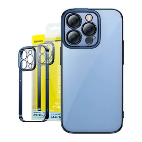   Baseus Glitter iPhone 14 Pro Átlátszó tok és üvegfólia (kék)