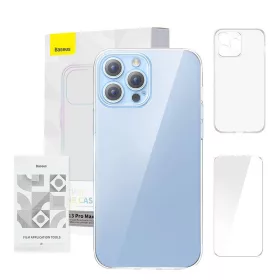  Baseus Crystal Clear védőtok, iPhone 13 Pro Max (átlátszó), edzett üvegfólia + tisztítókészlet