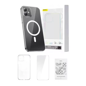   Baseus Crystal Clear mágneses telefontok iPhone 12 (átlátszó), edzett üvegfólia + tisztító készlet