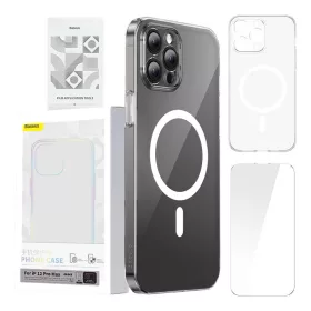   Baseus Magnetic Crystal Clear védőtok iPhone 12 Pro Max (átlátszó), edzett üvegfólia + tisztítókészlet