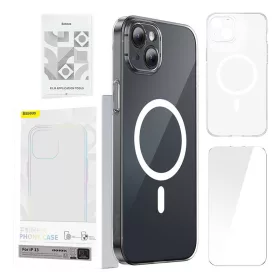   Baseus Crystal Clear mágneses telefontok iPhone 13 (átlátszó), edzett üvegfólia + tisztítókészlet