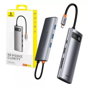  Baseus Gleam 7 az 1-ben Hub, USB-C 1x HDMI4K 60Hz + 3x USB3.0 + 1x PD + 1x SD/TF (szürke)