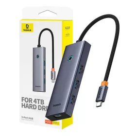   Baseus UltraJoy 5 portos USB-C hub/adapter - 4x USB 3.0, PD - szürke