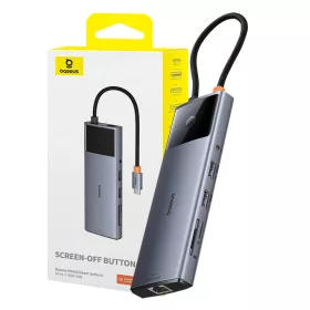   Baseus Metal Gleam II Series, Hub 10 az 1-ben, USB-C - 1xHDMI, USB-A (10Gbps), USB-C, 2xUSB-A, Ethernet RJ45, SD/TF kártya, mini-jack 3,5mm, USB-C(PD)