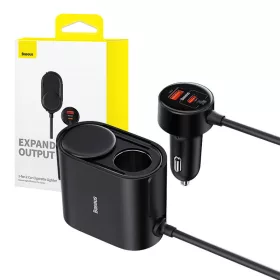   Baseus High Efficiency Pro 1-for-2 autós töltő és szivargyújtó, 30W (fekete)
