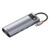 Baseus Metal Gleam Series 9 az 1-ben hub, USB-C - 3x USB 3.0 + HDMI + USB-C PD + Ethernet RJ45 + microSD / SD + VGA (szürke)
