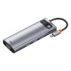Baseus Metal Gleam Series 9 az 1-ben hub, USB-C - 3x USB 3.0 + HDMI + USB-C PD + Ethernet RJ45 + microSD / SD + VGA (szürke)