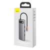 Baseus Metal Gleam 8 in1 Multifunkciónális USB-C HUB - USB-C PD 100W + HDMI 4K 30Hz + 3x USB 3.0 + RJ45 1Gbps + SD/MicroSD kártyaolvasó (Szürke)