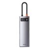 Baseus Metal Gleam 8 in1 Multifunkciónális USB-C HUB - USB-C PD 100W + HDMI 4K 30Hz + 3x USB 3.0 + RJ45 1Gbps + SD/MicroSD kártyaolvasó (Szürke)