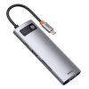 Baseus Metal Gleam 8 in1 Multifunkciónális USB-C HUB - USB-C PD 100W + HDMI 4K 30Hz + 3x USB 3.0 + RJ45 1Gbps + SD/MicroSD kártyaolvasó (Szürke)