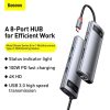 Baseus Metal Gleam 8 in1 Multifunkciónális USB-C HUB - USB-C PD 100W + HDMI 4K 30Hz + 3x USB 3.0 + RJ45 1Gbps + SD/MicroSD kártyaolvasó (Szürke)