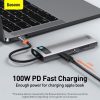 Baseus Metal Gleam 8 in1 Multifunkciónális USB-C HUB - USB-C PD 100W + HDMI 4K 30Hz + 3x USB 3.0 + RJ45 1Gbps + SD/MicroSD kártyaolvasó (Szürke)