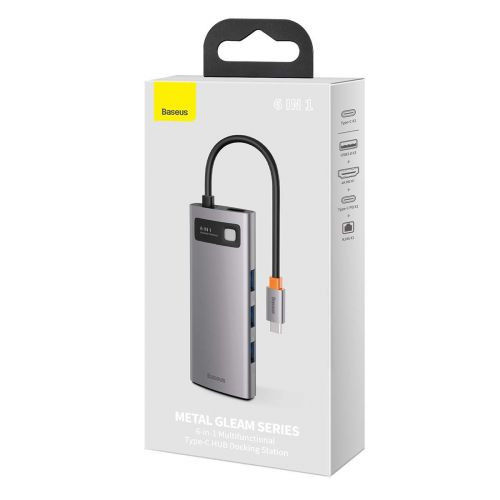 Baseus Hub 6in1 Metal Gleam Series USB-C, 3x USB 3.0 + HDMI + USB-C PD + Ethernet RJ45 (szürke)