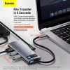 Baseus Hub 6in1 Metal Gleam Series USB-C, 3x USB 3.0 + HDMI + USB-C PD + Ethernet RJ45 (szürke)