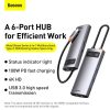Baseus Hub 6in1 Metal Gleam Series USB-C, 3x USB 3.0 + HDMI + USB-C PD + Ethernet RJ45 (szürke)