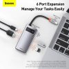 Baseus Hub 6in1 Metal Gleam Series USB-C, 3x USB 3.0 + HDMI + USB-C PD + Ethernet RJ45 (szürke)