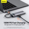 Baseus Hub 6in1 Metal Gleam Series USB-C, 3x USB 3.0 + HDMI + USB-C PD + Ethernet RJ45 (szürke)