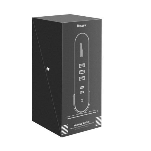 Baseus háromképernyős multifunkciós Type-C adapter – HUB dokkolóállomás CN+EU+UK csatlakozókkal (sötétszürke)