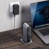Baseus háromképernyős multifunkciós Type-C adapter – HUB dokkolóállomás CN+EU+UK csatlakozókkal (sötétszürke)