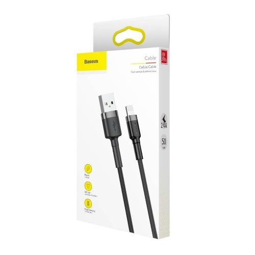 Baseus iPhone Lightning gyors adat, töltőkábel 2,4A - 0,5m (Szürke-Fekete)