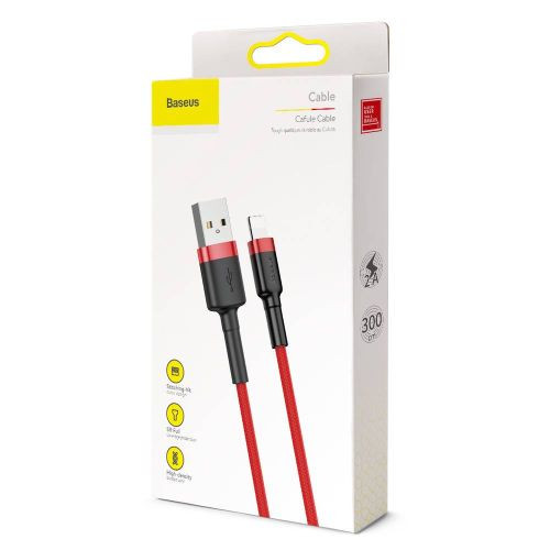 Baseus Cafule 2A 3m Lightning USB-kábel (piros-fekete)