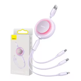   Baseus Bright Mirror 2, 3 az 1-ben Micro-USB / Lightning / USB-C kábel, 3,5 A, 1,1m (lila)