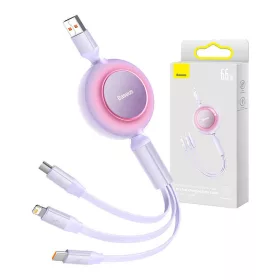   Baseus Bright Mirror 3, 3 az 1-ben Mikro USB / Lightning / USB-C kábel, 66W / 2A, 1,1m (lila)