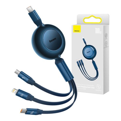 Baseus Bright Mirror 4, 3 az 1-ben Micro USB / Lightning / USB-C kábel, 100W, 3,5A, 1,1m (kék)