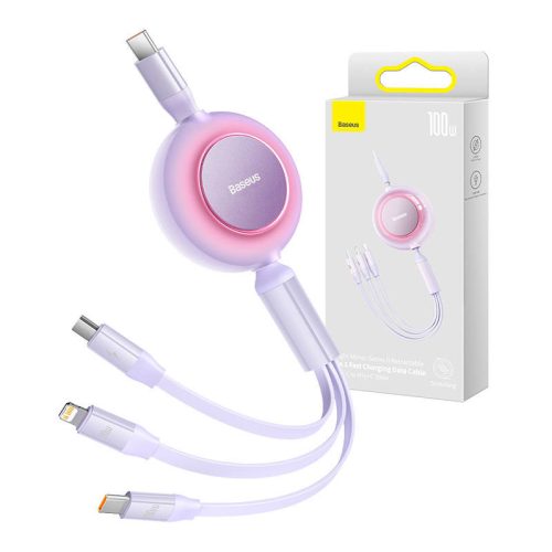 Baseus Bright Mirror 4, 3 az 1-ben Micro-USB / Lightning / USB-C kábel, 100W, 3,5A, 1,1m (lila)