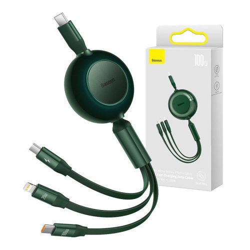 Baseus Bright Mirror 4, 3 az 1-ben Micro-USB / Lightning / USB-C kábel, 100W, 3,5A, 1,1m (zöld)