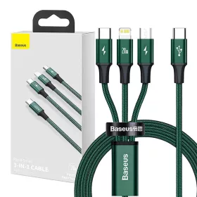   Baseus Rapid Series 3 az 1-ben USB-C  kábel, mikro USB / Lightning / USB-C, 20 W, 1,5 m (zöld)