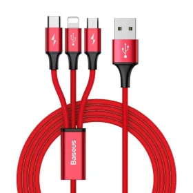   Baseus Rapid 3 az 1-ben C típusú USB-kábel / Lightning / Micro 3A 1,2 m (piros)