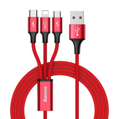 Baseus Rapid 3 az 1-ben C típusú USB-kábel / Lightning / Micro 3A 1,2 m (piros)