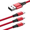 Baseus Rapid 3 az 1-ben C típusú USB-kábel / Lightning / Micro 3A 1,2 m (piros)