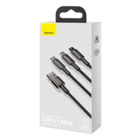   Baseus 3in1 USB Kábel (Type C / Lightning / micro USB) 3.5A 1.5m (Fekete)