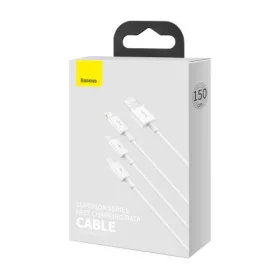   Baseus Superior 3-in-1 Györstöltő Kábel - USB - M+L+C 3.5A 1.5m  (Fehér)