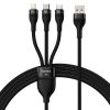 Baseus Flash series 3in1 USB kábel, USB-C / micro USB / Lightning, 100W, 1.2m (Fekete)