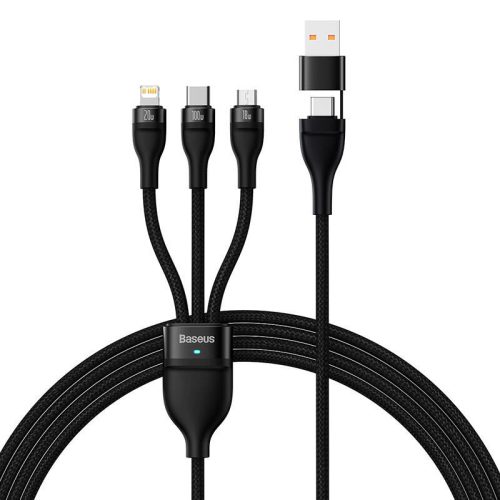 Baseus Universal Flash II 3in1 gyorstöltő és adatkábel (USB-A-Micro USB + Lightning + USB-C), QC/PD 100W, 1,2 m (Fekete)
